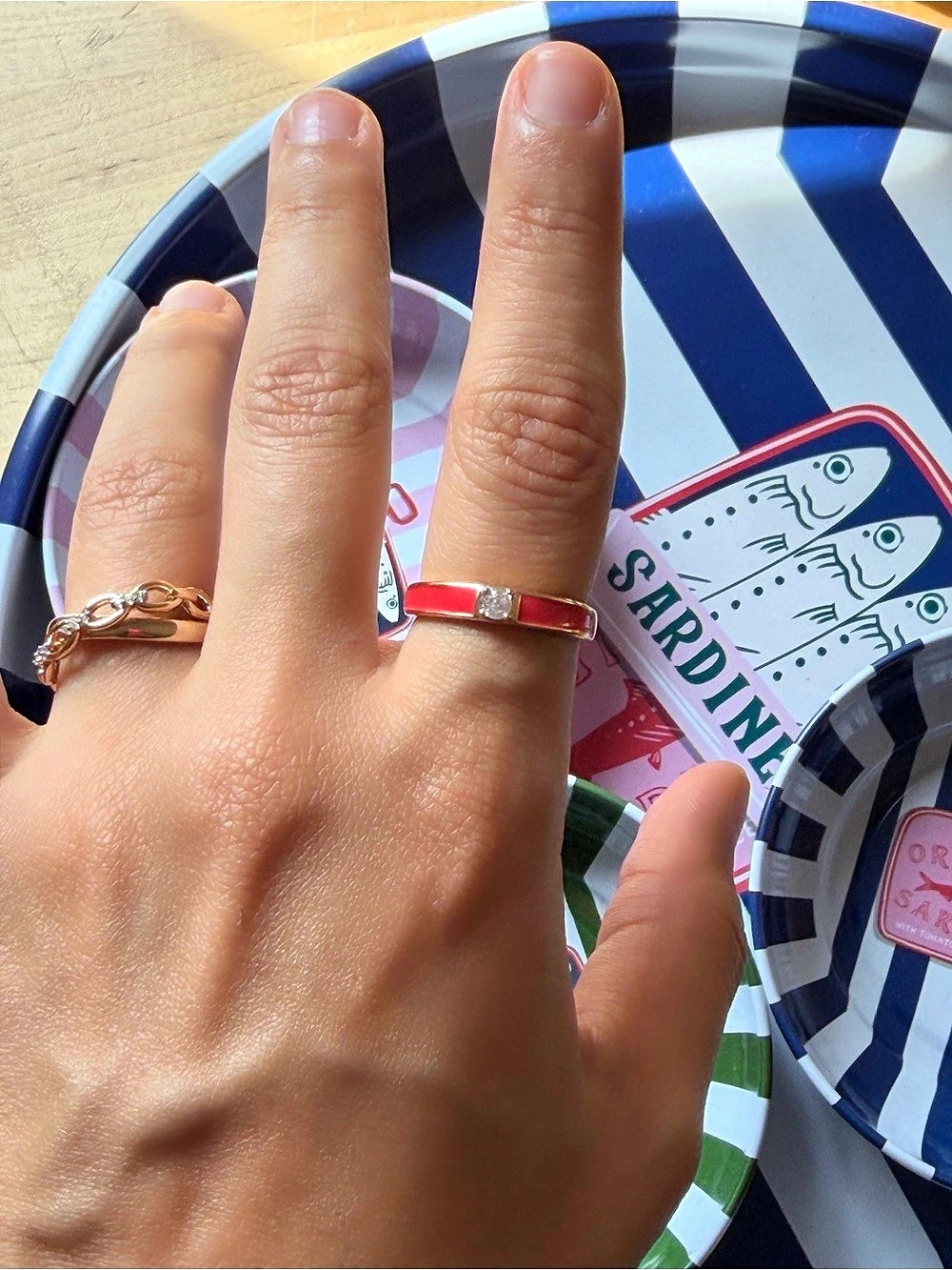 Red Enamel & Crystal Gold-Tone Ring